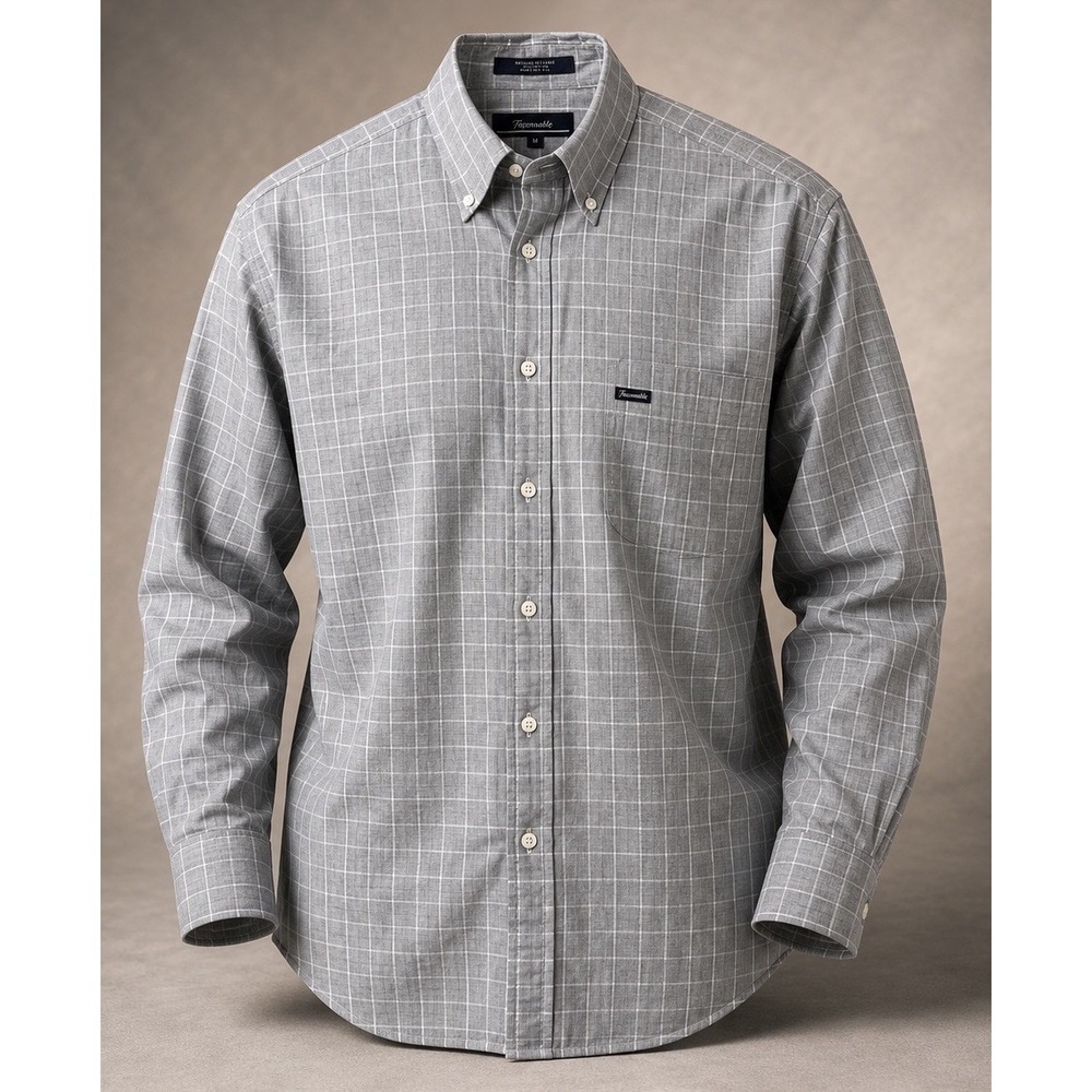 Faconnable Mens Shirt M Button Down Made USA Cotton Gray Plaid Mother Of Pearl